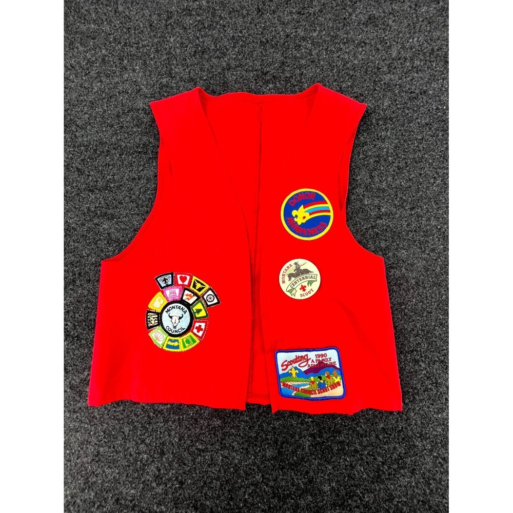 VTG 1990 Boy Scouts Montana Council Patch Vest Youth Large‎ Red Donor Awareness